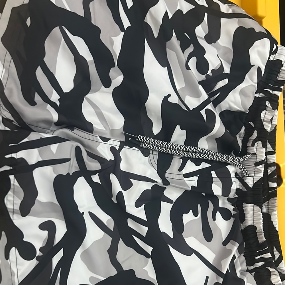 Black and White Camouflage Swim Trunks